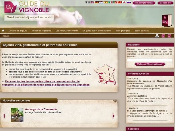 Les viticulteurs et les agences de voyages spécialisées peuvent actuellement soumettre leurs offres de séjours pour le futur service de réservation en ligne du Guide du Vignoble - Capture d'écran