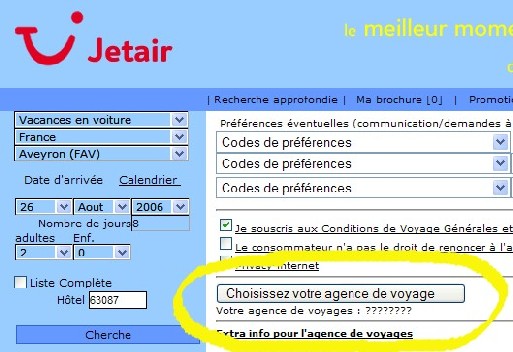 Une fois entamé le processus d'achat, le client à la possibilité de choisir une agence de voyages dans une carte