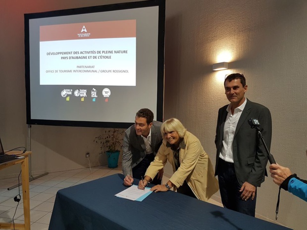 François Benaben Vice-président du groupe Rossignol, Sylvia Barthélémy, président du Conseil de Territoire et Pascal Coudurier, directeur de l'OT intercommunal du Pays d'Aubagne et de l'Etoile - Photo OT Pays Aubagne