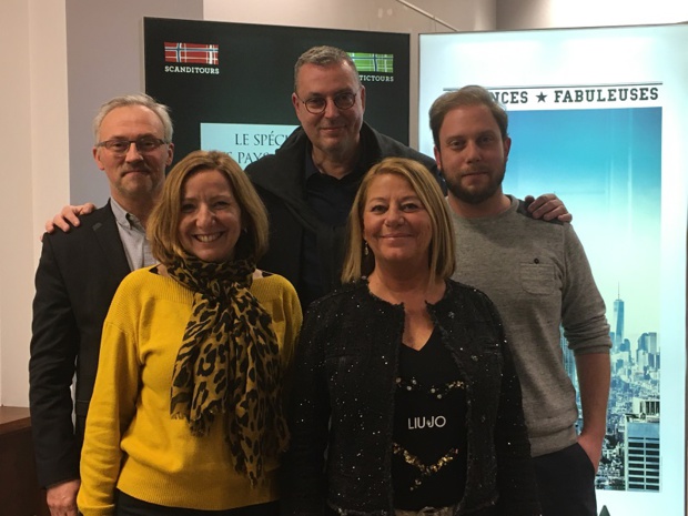 René Thibaut, directeur commercial, Charline Lambert, responsable production USA et Canada de Vacances Fabuleuses, Michel Quenot, directeur du tour-operating, Barbara Grenier, directrice de production des to spécialistes et Laurent Cherfan, directeur de production Scanditours. – DR : CL