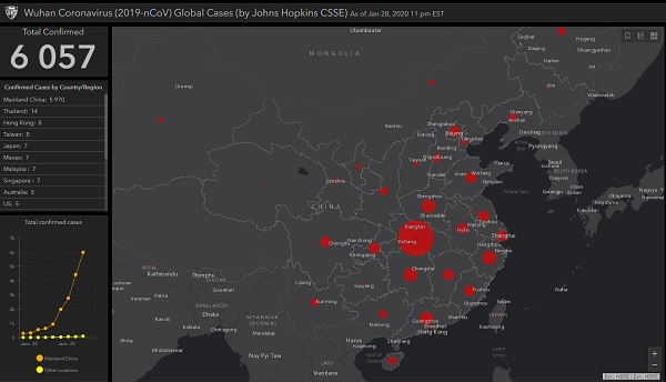 Le gouvernement se prépare à un rapatriement des Français présent à Wuhan - Crédit photo : l'université américaine Johns-Hopkins Le gouvernement se prépare à un rapatriement des Français présent à Wuhan - Crédit photo : l'université américaine Johns-Hopkins