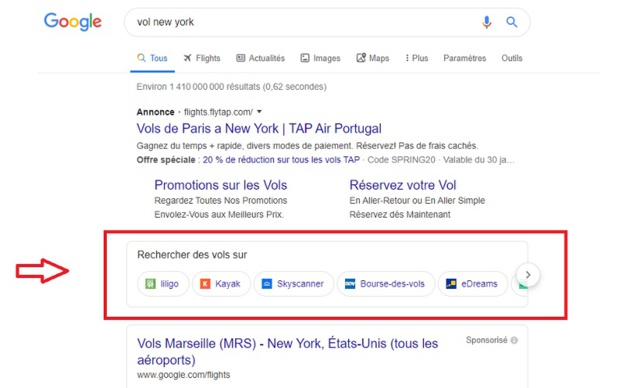 Google a fait apapraître en France une nouvelle barre dans la recherche de vols - DR