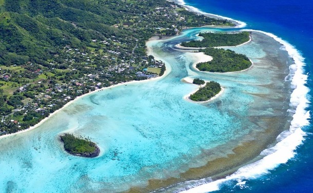 Vue aérienne du lagon Muri dans les îles Cook. DR