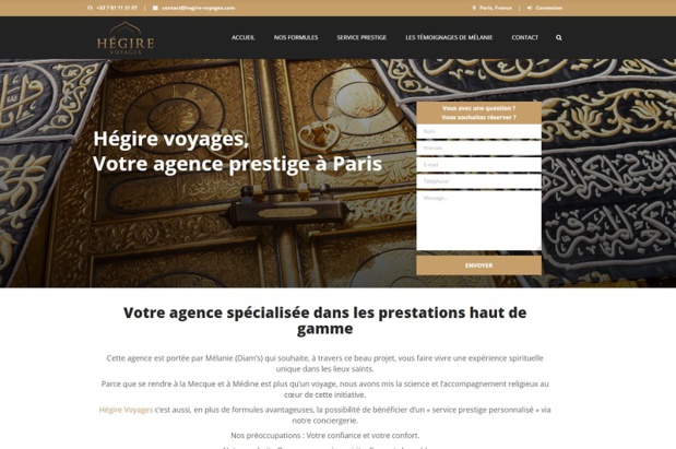 Pour l'heure, pas de trace sur le site d'Hégire Voyages, de garant financier, de RCP ou de numéro d'immatriculation - DR : Capture d'écran Hégire Voyages