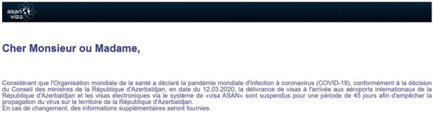 Azerbaïdjan: Visa électronique et à l'arrivée ne sont plus délivrés Azerbaïdjan: Visa électronique et à l'arrivée ne sont plus délivrés
