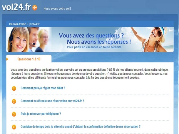 Le site de Vol24.fr dispose d'une section "Besoin d'aide ?". Un intitulé ironique ? - Capture d'écran