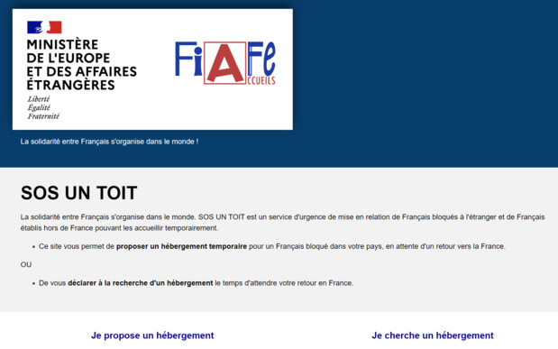 SOSunToit.fr, un dépannage pour les Français en attente d'un rapatriement /capture écran