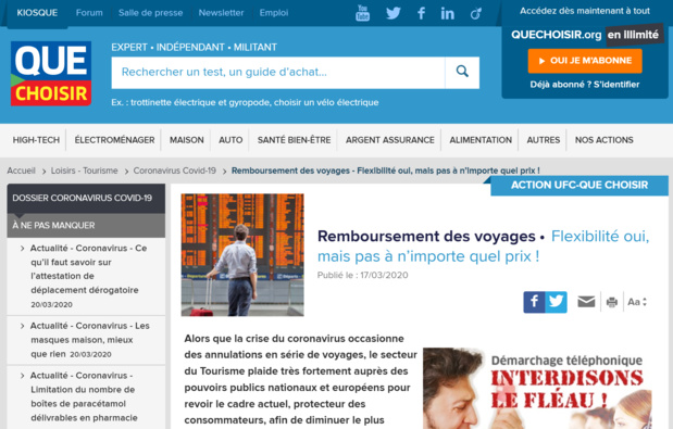 UFC-Que Choisir : "Le consommateur doit toujours avoir la possibilité d’exiger le remboursement de son voyage" UFC-Que Choisir : "Le consommateur doit toujours avoir la possibilité d’exiger le remboursement de son voyage"