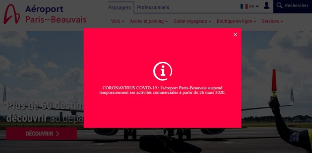 L'aéroport de Beauvais ferme ses portes dès le 26 mars 2020 L'aéroport de Beauvais ferme ses portes dès le 26 mars 2020