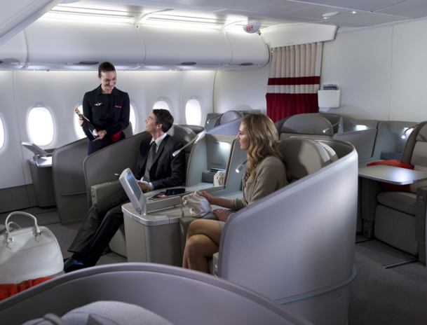 Passagers en cabine La Première à bord de l'A380 - Photo DR Air France