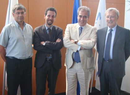 Christophe Piloix directeur des opérations du GPMM, Erminio ESCHENA, porte-parole Cruise Lines International Association - European Cruise Council, Giacomo Costa ARDISSONE, Président du MPCT, et Roland BLUM, 1er adjoint au Maire en charge des relations avec le GPMM - Photo DR