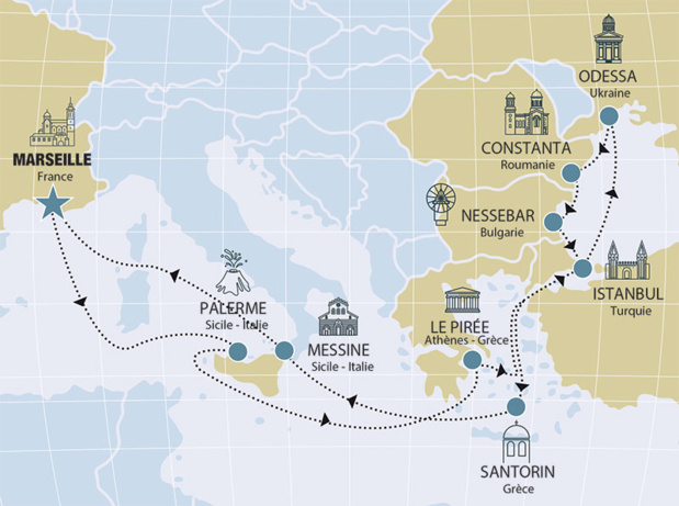 Itinéraire de la croisière au-delà du Bosphore