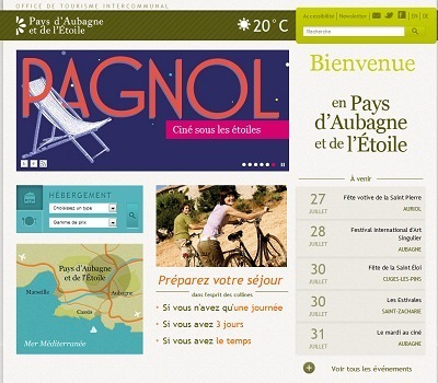 Le nouveau site de l'office de tourisme du Pays d'Aubagne et de l'Etoile est en ligne depuis le 27 juillet 2012 - Capture d'écran