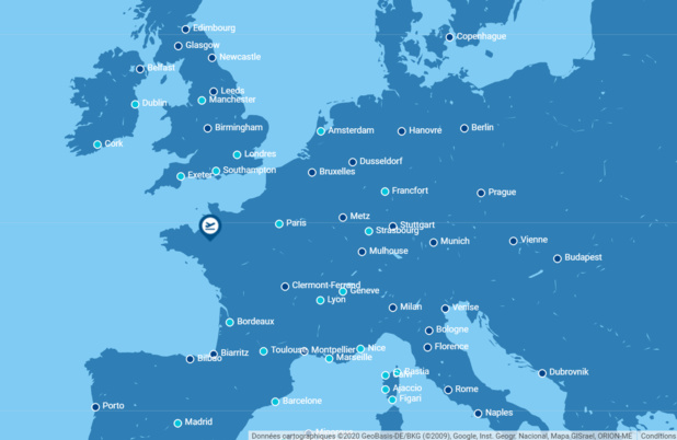 Les destinations desservies au départ de’aéroport Rennes Bretagne