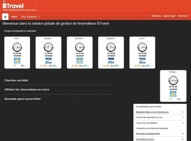 La page d'accueil de la solution BTravel - DR