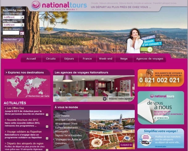 Grâce à son site Internet, National Tours parvient à recruter de nombreux clients - Capture d'écran Grâce à son site Internet, National Tours parvient à recruter de nombreux clients - Capture d'écran