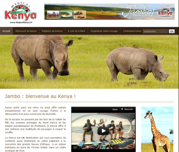Le site Internet grand public Magicalkenya.fr vient de s'enrichir de deux nouvelles rubriques, l'une à l'attention des journalistes, et l'autre dédiée aux professionnels du tourisme. - Capture d'écran Le site Internet grand public Magicalkenya.fr vient de s'enrichir de deux nouvelles rubriques, l'une à l'attention des journalistes, et l'autre dédiée aux professionnels du tourisme. - Capture d'écran