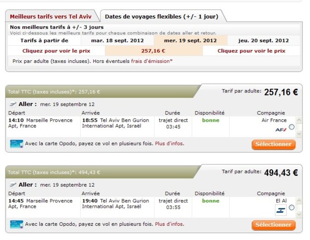 Nous avons effectuée une recherche de tarifs comparatifs (AF vs El Al) vendredi pour cette semaine prochaine et il n’y a pas photo mais... copie d’écran ci-dessus ! Nous avons effectuée une recherche de tarifs comparatifs (AF vs El Al) vendredi pour cette semaine prochaine et il n’y a pas photo mais... copie d’écran ci-dessus !