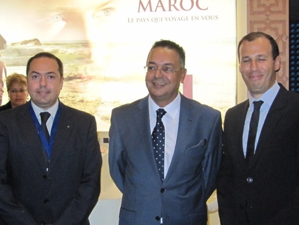 Hamid Haddou (à gauche) et Lahcen Haddad (au centre), respectivement Directeur de l'ONMT et ministre marocain du tourisme, veulent faire de 2013 une année cruciale pour le tourisme au Maroc - Photo P.C