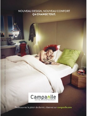 Un des visuels de la nouvelle campagne de publicité de Campanile - Agence : PONK – Franck Pralong. Photographe : Ilario_Magali