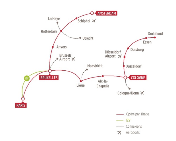 Les trajets effectués par Thalys - DR Les trajets effectués par Thalys - DR