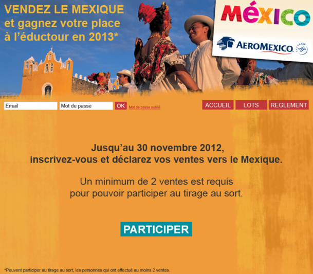 Le challenge de vente Mexique se déroulera jusqu'au 30 novembre 2012 /Photo DR Le challenge de vente Mexique se déroulera jusqu'au 30 novembre 2012 /Photo DR