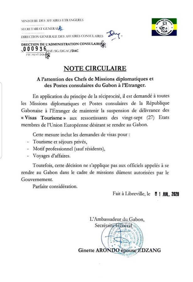 Gabon: les européens interdits de visas tourisme