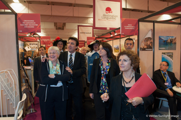 Annette Masson, Présidente FFTST, Sylvia Pinel, ministre du tourisme et Arlette Alphaize-Furet directrice du salon Crédit Photo VERRIER-SUNLIGHTIMAGE
