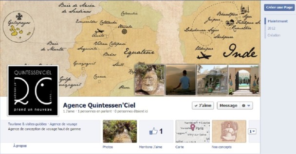 Le design de la page Facebook de Quintessen'Ciel a été réalisé avec l'agence de communication Senses MAkers - Capture d'écran