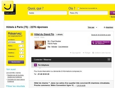 La plateforme de réservation hôtelière de PagesJaunes.fr est gratuite - Capture d'écran