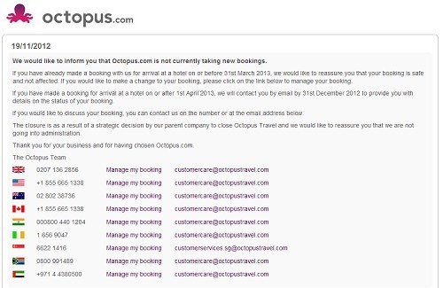 Un message est en ligne sur le site Octopus.com pour informer de la fin des activités de l'agence en ligne - Capture d'écran Un message est en ligne sur le site Octopus.com pour informer de la fin des activités de l'agence en ligne - Capture d'écran