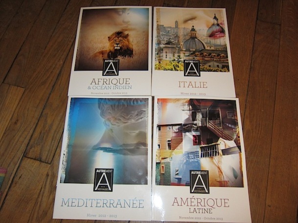 Les 4 brochures d'Autrement Voyages, publiées chacune à 20 000 exemplaires. Celle de l'Egypte-Orient était encore en impression à l'heure où nous publions. DR