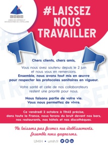Crise Covid-19 : les restaurants, hôtels, cafés... appellent à la mobilisation générale Crise Covid-19 : les restaurants, hôtels, cafés... appellent à la mobilisation générale