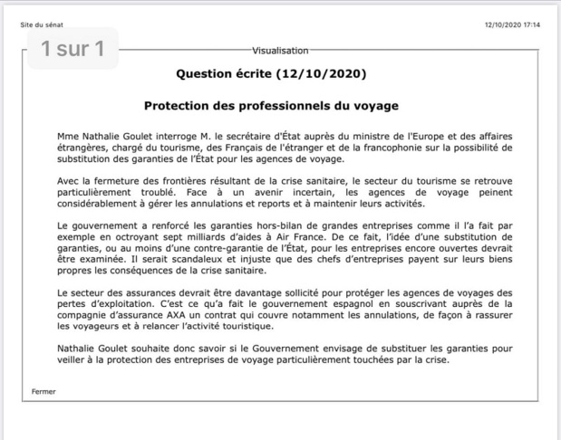 Et si après Air France, l'Etat garantissait les agences de voyages ? C'est le projet de la sénatrice Nathalie Goulet ! Et si après Air France, l'Etat garantissait les agences de voyages ? C'est le projet de la sénatrice Nathalie Goulet !