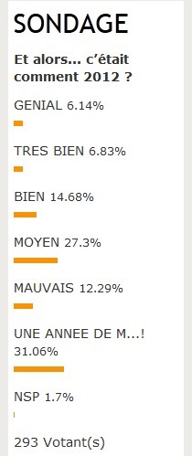 Pour 30% des Professionnels, 2012 a été une année de m... ! Pour 30% des Professionnels, 2012 a été une année de m... !