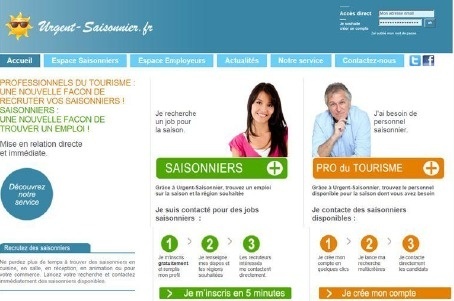 Sur Urgent-Saisonnier.fr, les candidats créent un profil gratuitement et sont ensuite contactés par les employeurs via le moteur de recherche - Capture d'écran