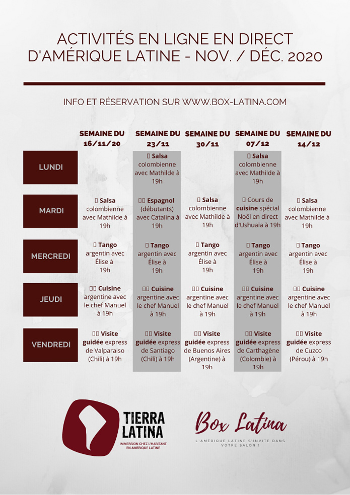 Le programme des activités de Tierra Latina- DR