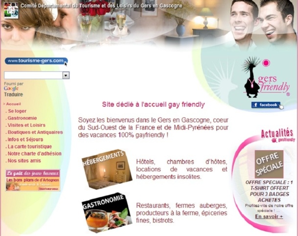 Typo et fond roses, images de 2 hommes et de 2 femmes ensemble, le CDTL du Gers met le paquet pour se positionner comme une destionation "gay friendly" - Capture d'écran Typo et fond roses, images de 2 hommes et de 2 femmes ensemble, le CDTL du Gers met le paquet pour se positionner comme une destionation "gay friendly" - Capture d'écran