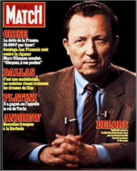 Couverture de Paris Match du 1er avril 1983. La troisième dévaluation du franc Mitterrand - Mauroy a lieu le 21 mars 1983. Jacques Delors, ministre des Finances, annonce un plan de rigueur qui inclut le contrôle des changes et l’instauration d’un carnet de change aux devises - DR