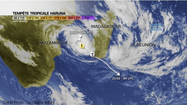 D'abord, tempête tropicale, Haruna s'est formé dans le Canal qui sépare Madagascar du Mozambique - Photo : La Chaîne Météo D'abord, tempête tropicale, Haruna s'est formé dans le Canal qui sépare Madagascar du Mozambique - Photo : La Chaîne Météo