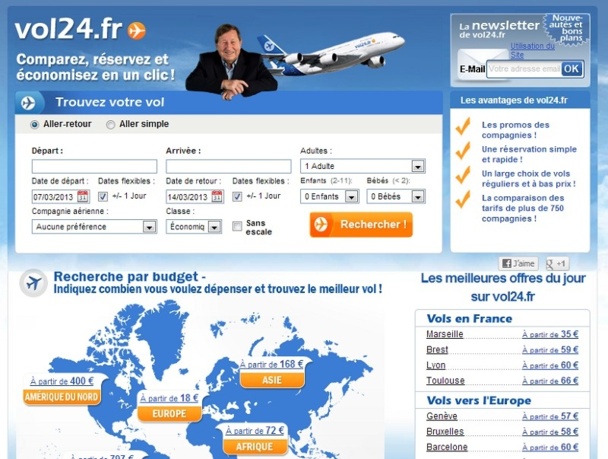 Si l'interface de Vol24.fr a été conservée, le contenu du site a en revanche été entièrement revu - Capture d'écran