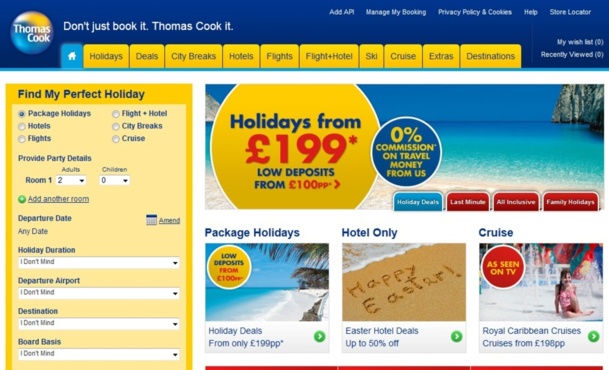 Thomas Cook UK réalise 35% de ses ventes en ligne. La décision de fermet des points de vente devrait booster les ventes en ligne pour atteindre l'équilibre avec les ventes agences. Un équilibre que le concurrent TUI travel a déjà atteint...