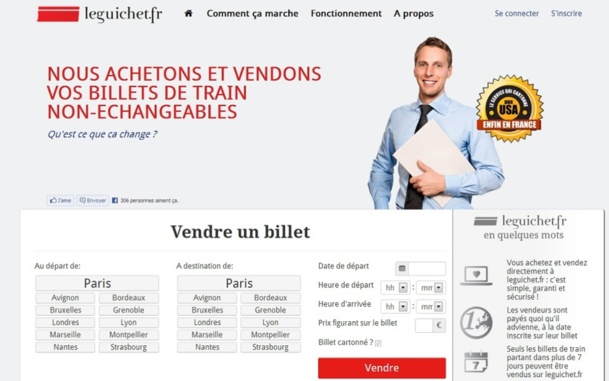 Leguichet.Fr est un service d'achat et vente de billets de train non-échangeables et non-remboursables - Capture d'écran