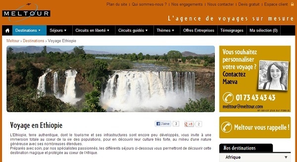 L'Ethiopie fait son apparition sur le site Internet de Meltour - Capture d'écran