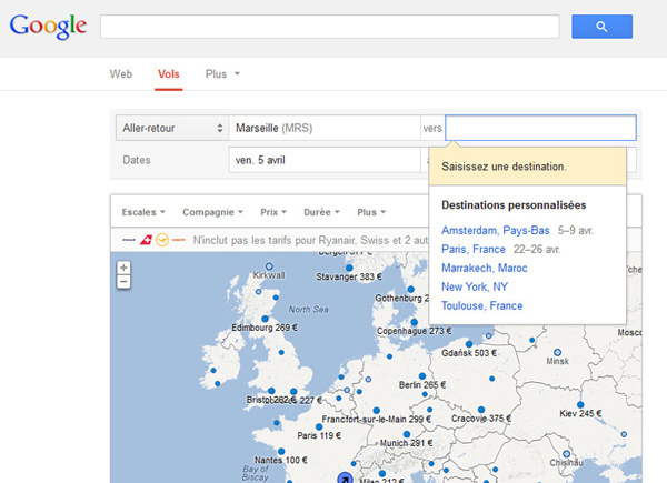 Google Flights Search fait ses premiers pas en France - Copie Ecran