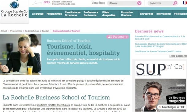 La Business School of Tourism de La Rochelle va lancer des nouveaux programmes dès la rentrée 2013. DR