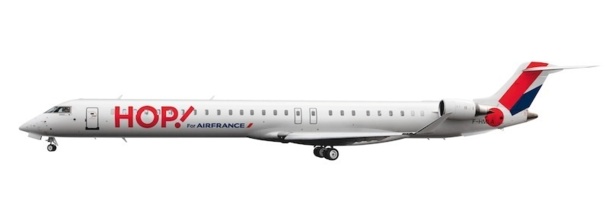 Sur la carlingue, le logo Hop ! est inscrit à l'encre rouge vif - DR : Air France Sur la carlingue, le logo Hop ! est inscrit à l'encre rouge vif - DR : Air France