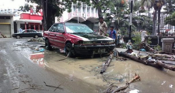 Paysage de désolation dans la capitale de l'Ile Maurice au lendemain des inondantions /photo L'Express.mu dr (VIDEO cliquez)