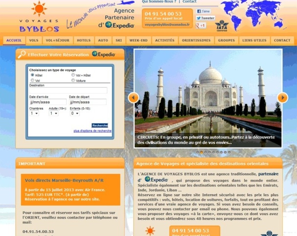 Le site Internet de Voyages Byblos a intégré les widgets Expedia - DR Le site Internet de Voyages Byblos a intégré les widgets Expedia - DR