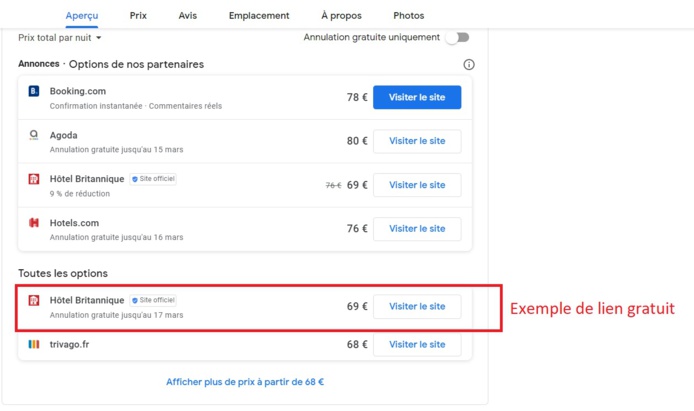 Expmple de lien de réservation désormais gratuit -Capture écran